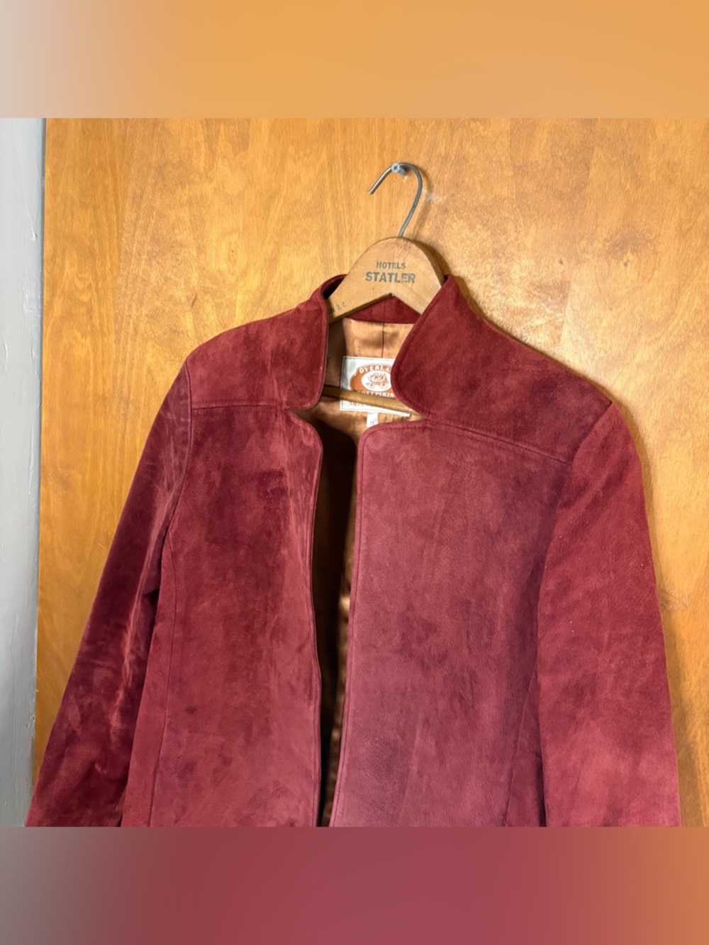 Overland Sheepskin Co Vintage 70s Red Burgundy Leather Suede Open Front Jacket - Picture 5 of 15